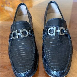 Ferragamo Black Crocodile Loafers